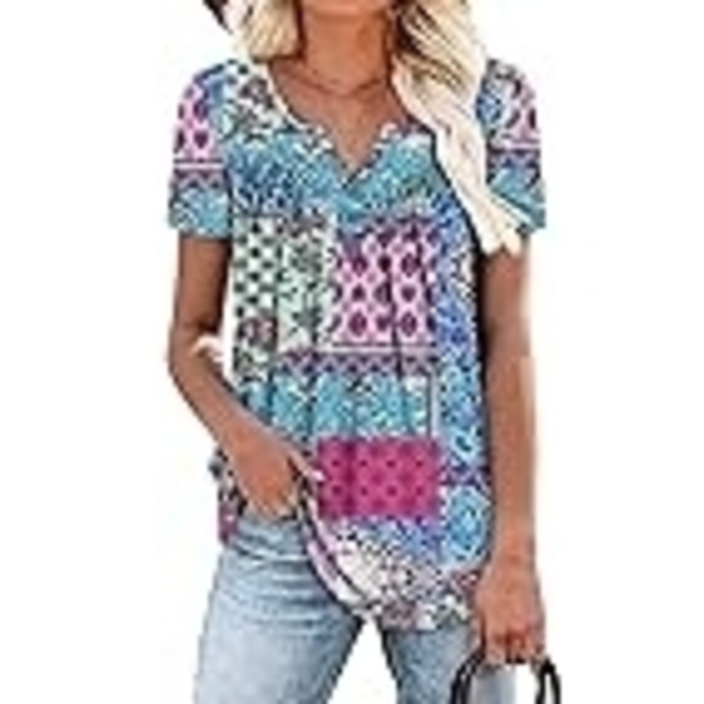 Colorful Geometric Short Sleeve Top